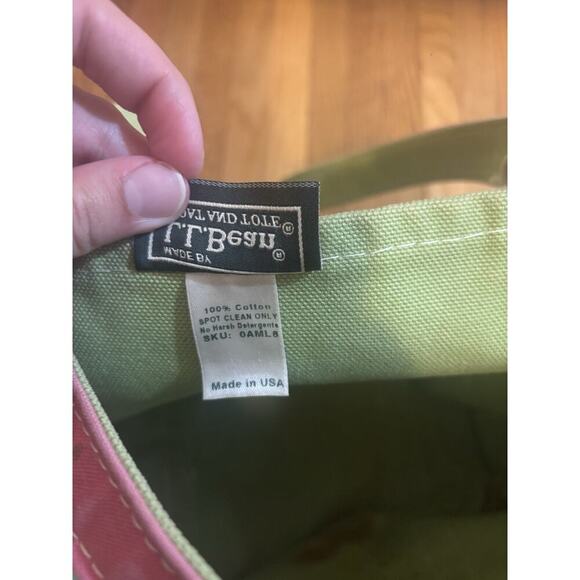 Vintage LL Bean Boat & Tote Bag USA Made Green Pink Long Straps - Picture 3 of 8